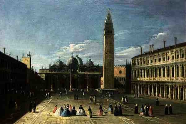 Näkymä Piazza San Marcolle, Venetsiaan (öljy paneelissa) tekijältä Francesco Tironi