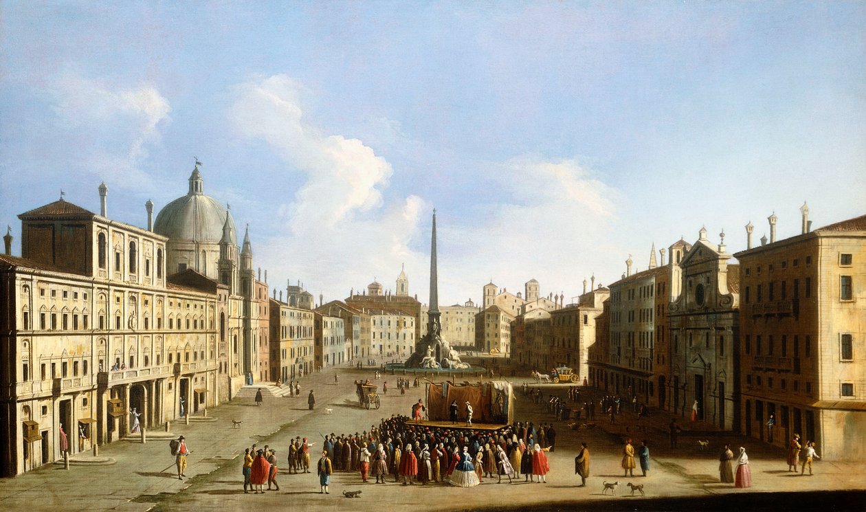 Piazza Navona, Rooma, Commedia dell "Arte Performance, tekijältä Francesco Tironi