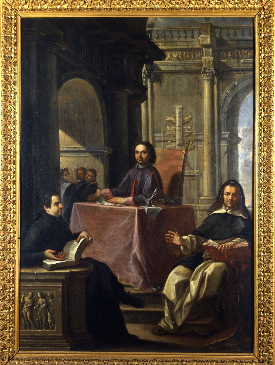 Jesuiiitin ja dominikaanisen välinen kiista vastauudistuksen jälkeen, F. Trevisanin (1656-1746) maalaus, Rooman museo. tekijältä Francesco Trevisani