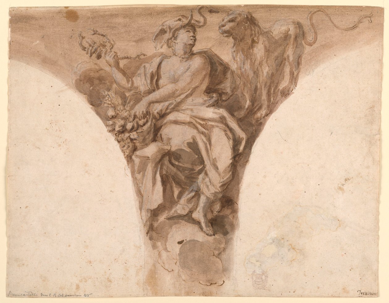 Piirustus, Afrikka, Rooman Pietarinkirkon kaste-esikäytävän riipus, 1713-26. tekijältä Francesco Trevisani