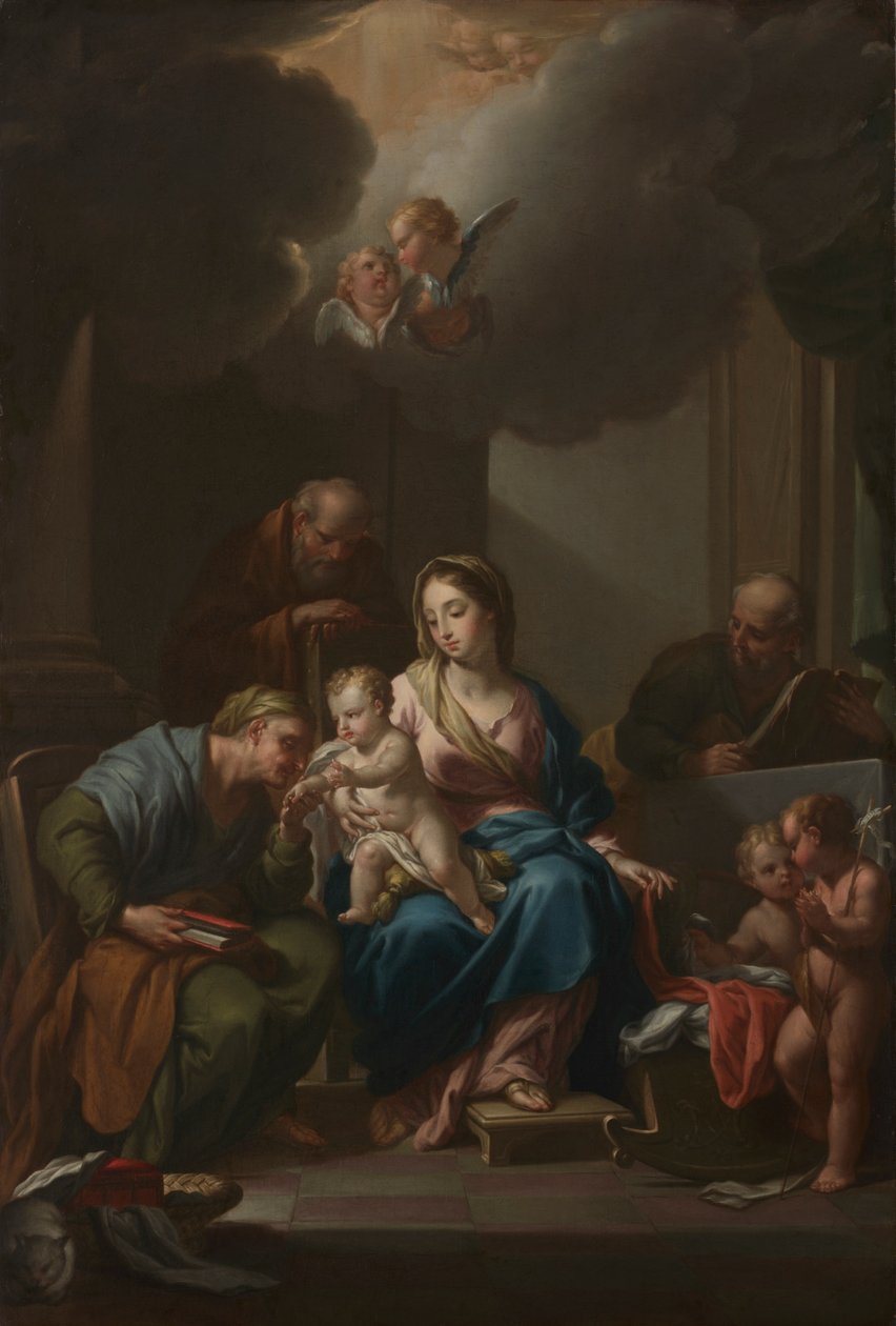 Esitysluonnos "Pyhä perhe pyhien Annan, Joachimin ja Johannes Kastajan kanssa" (Santa Marialle Via Latassa, Roma) tekijältä Francesco Trevisani