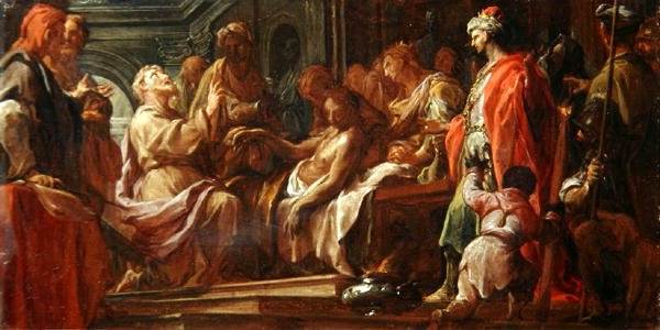 Tutkimus Pyhälle Matteukselle Etiopian kuninkaan pojan elvyttämisestä (öljy kankaalle) tekijältä Francesco Trevisani