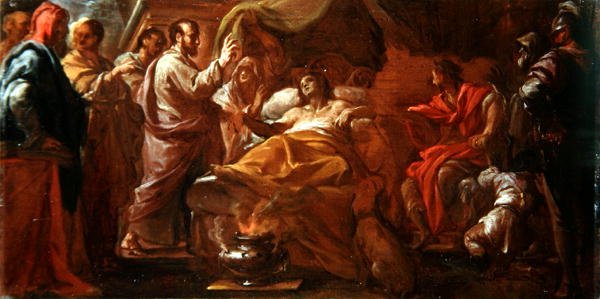 Tutkimus Pyhälle Matteukselle Etiopian kuninkaan pojan elvyttämisestä (öljy kankaalle) tekijältä Francesco Trevisani