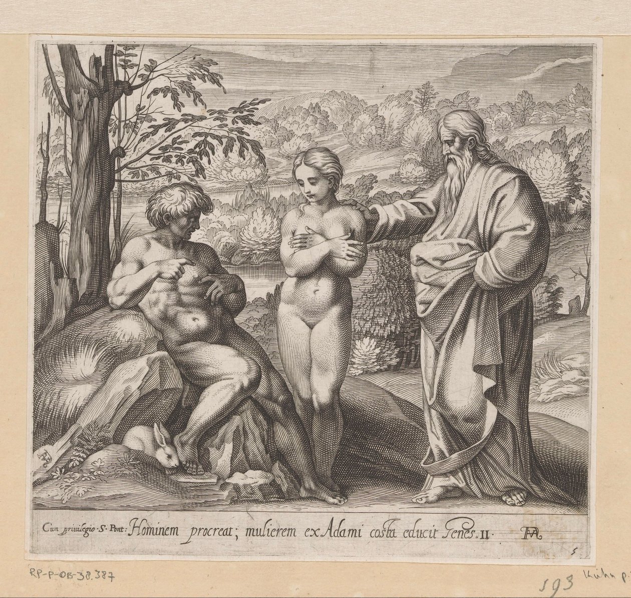 Jumala luo miehen ja naisen Maalauksia Rafaelin loggiassa (sarjan nimi) La Sacra Genesi (sarjan nimi) tekijältä Francesco Villamena