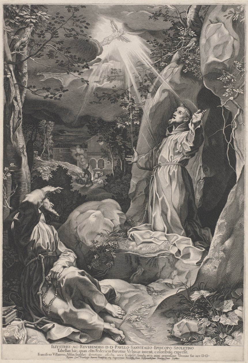 Pyhä Franciscus vastaanottamassa stigmat tekijältä Francesco Villamena, after Federico Barocci