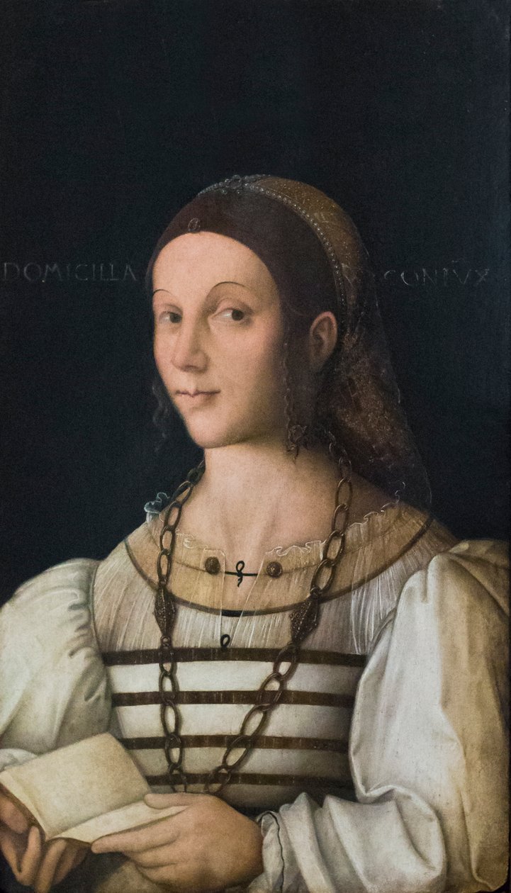 Muotokuva Rolando Pallavicinon vaimosta Domitilla Gambarasta, noin 1510 (öljy puulle). tekijältä Francesco Zaganelli di Bosio