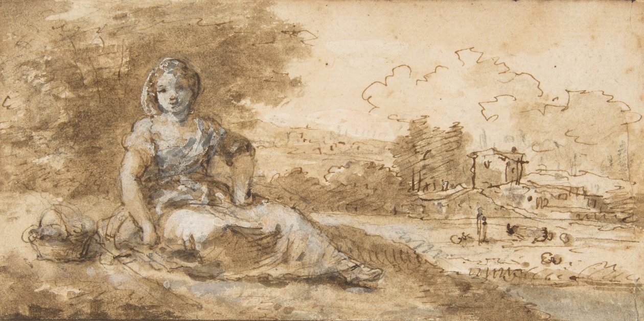 Istuva tyttö maisemassa, 1702-88. tekijältä Francesco Zuccarelli