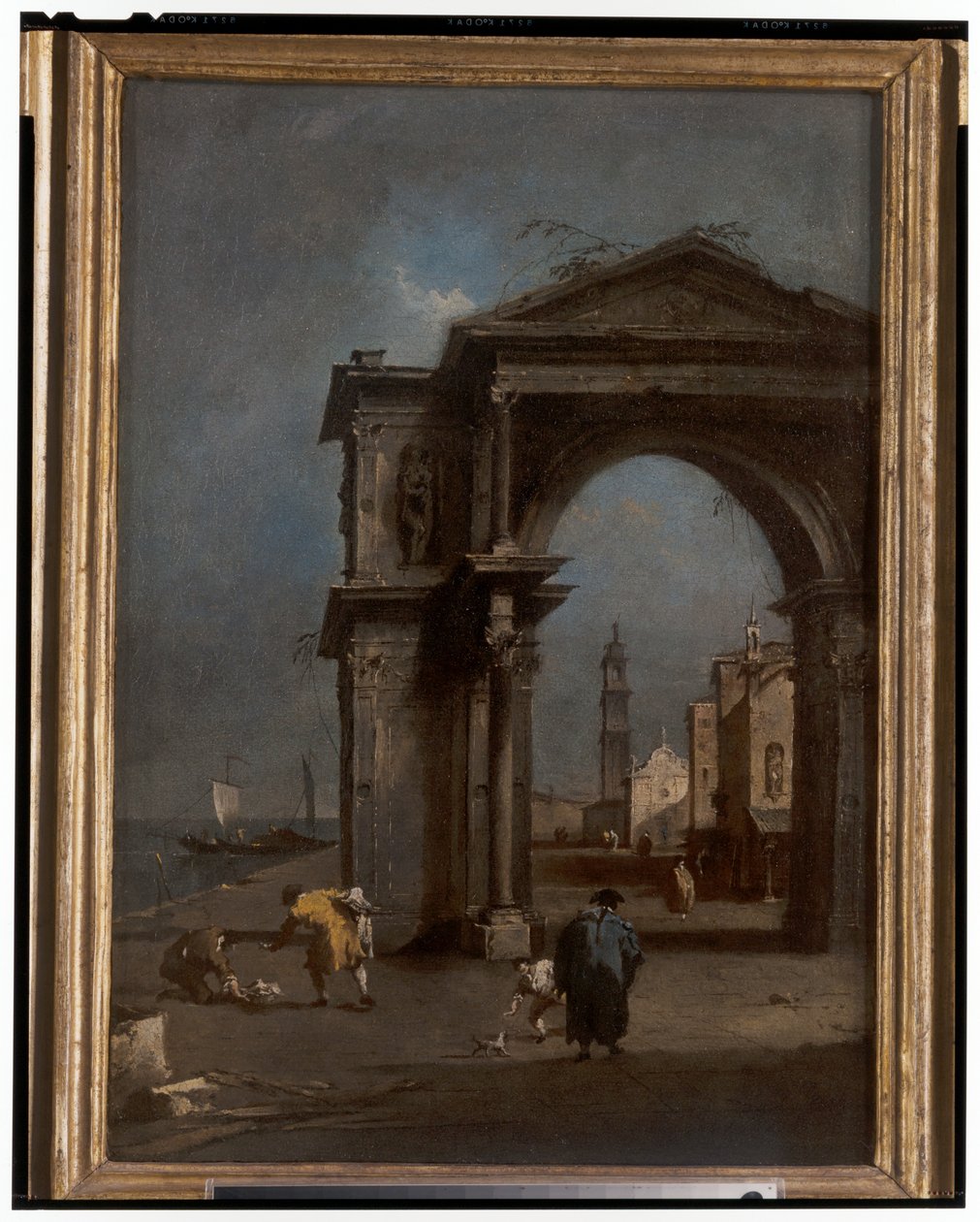 Capriccio riemukaarilla ja kaupunkitaustalla tekijältä Francesco and/or Gian Antonio (1699 1761) Guardi