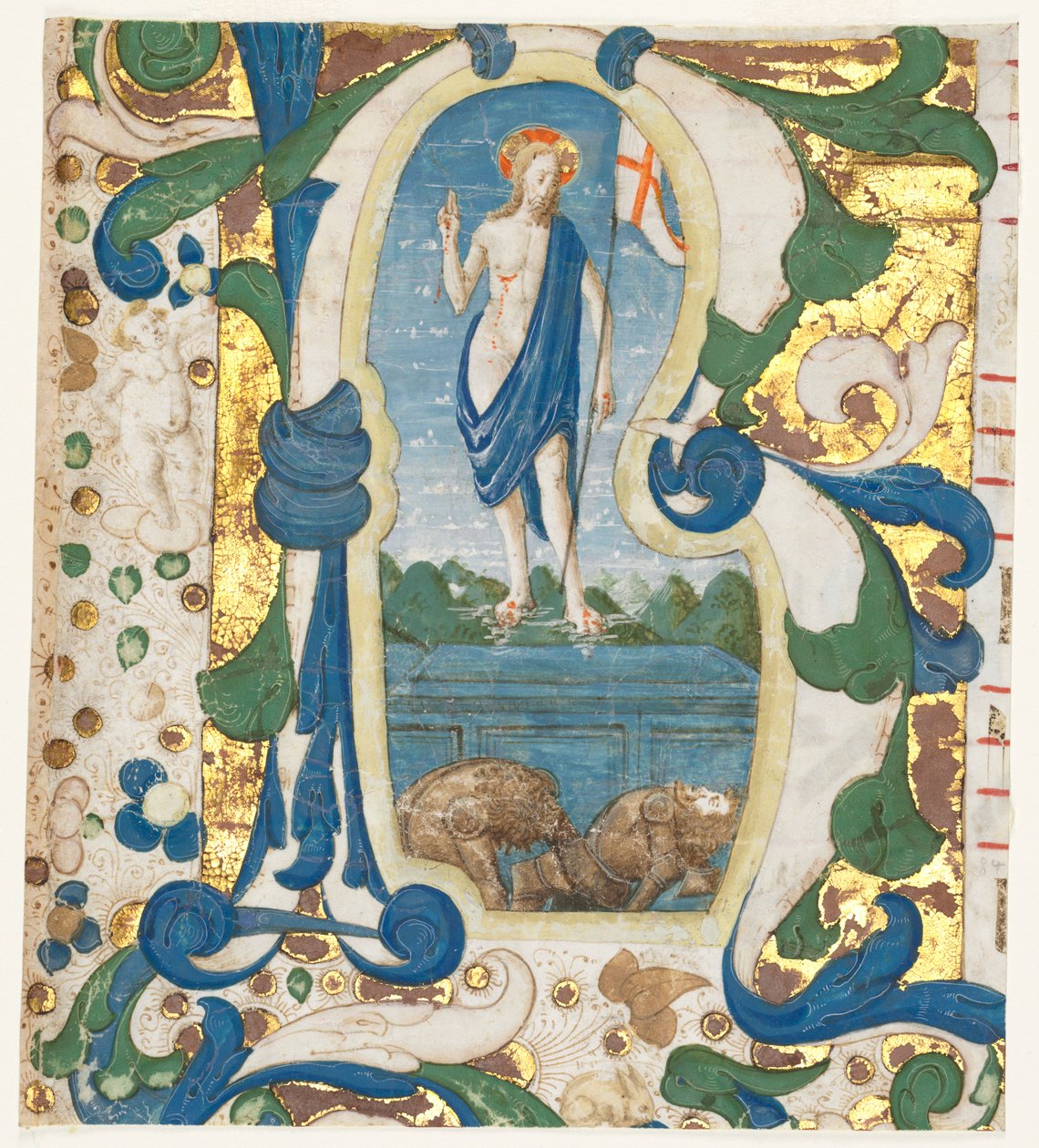 Historioitu alkukirjain (R) poistettu antifonaarista: The Resurrection tekijältä Francesco d