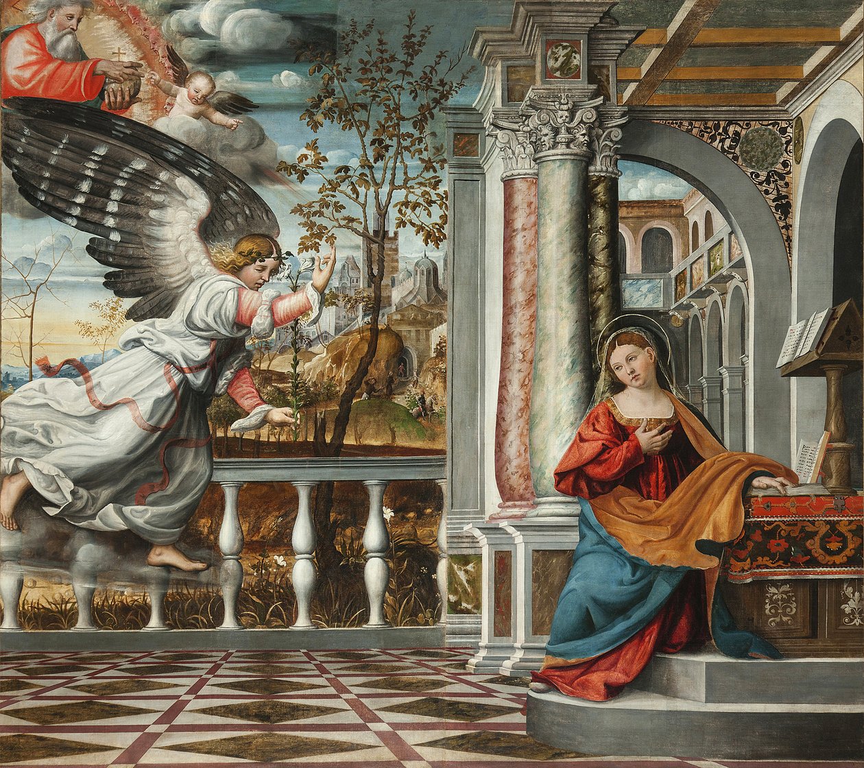 Francesco da Milanon ilmestys (aktiivinen 1502-1548). Fresko,, Serravallen katedraali, Vittorio Veneto tekijältä Francesco da Milano