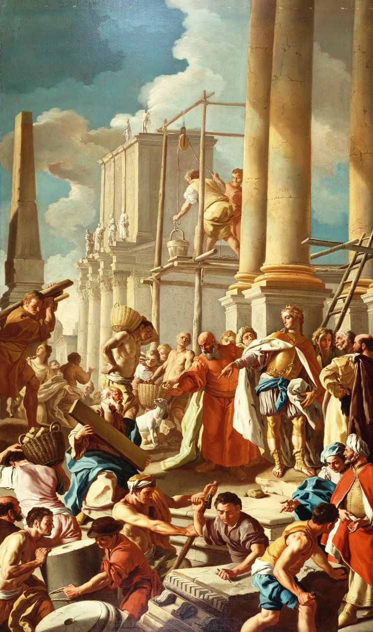 Robert of Anjou rakentamassa Santa Chiaran kirkkoa, Napoli (öljy kankaalle) tekijältä Francesco de Mura