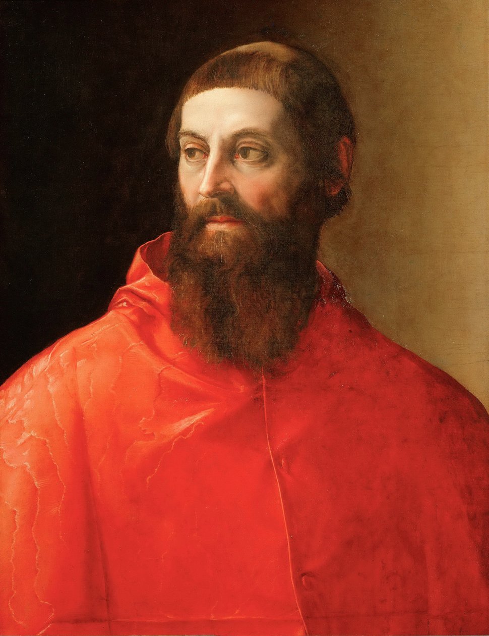 Rodolfo Pio de Carpi (Rodolphe de Carpi) (1500-1564) - Kardinaali Rodolfo Pion muotokuva, Rossi, Francesco, de (1510-1563). Öljy kankaalle, n. 1545. Mitat : 71,5x57 cm. Taidehistoriallinen museo, Vienne tekijältä Francesco de Rossi Salviati