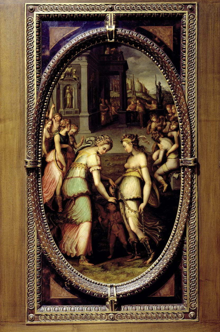 Juno lainaa Venuksen vyötä, 1572 (öljy liuskekivellä) tekijältä Francesco del Coscia