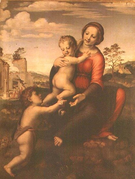 Kaivon madonna tai Madonna ja lapsi nuoren Johannes Kastajan kanssa, n. 1503-09 (tempera paneelissa) tekijältä Francesco di Cristofano Franciabigio
