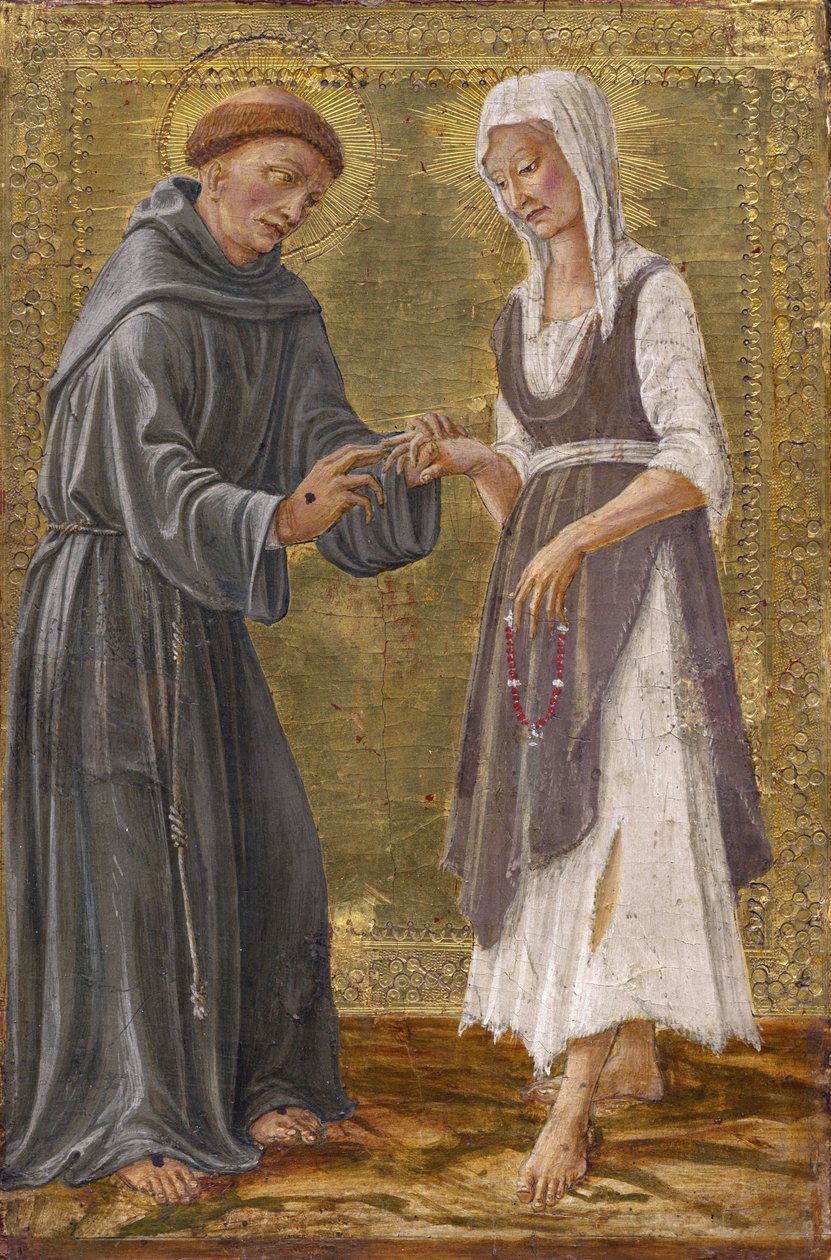Pyhä vaihto Saint Franciscus ja Lady Poverty par Francesco di Giorgio Martini (1439-1501). Tempera paneelissa tekijältä Francesco di Giorgio Martini