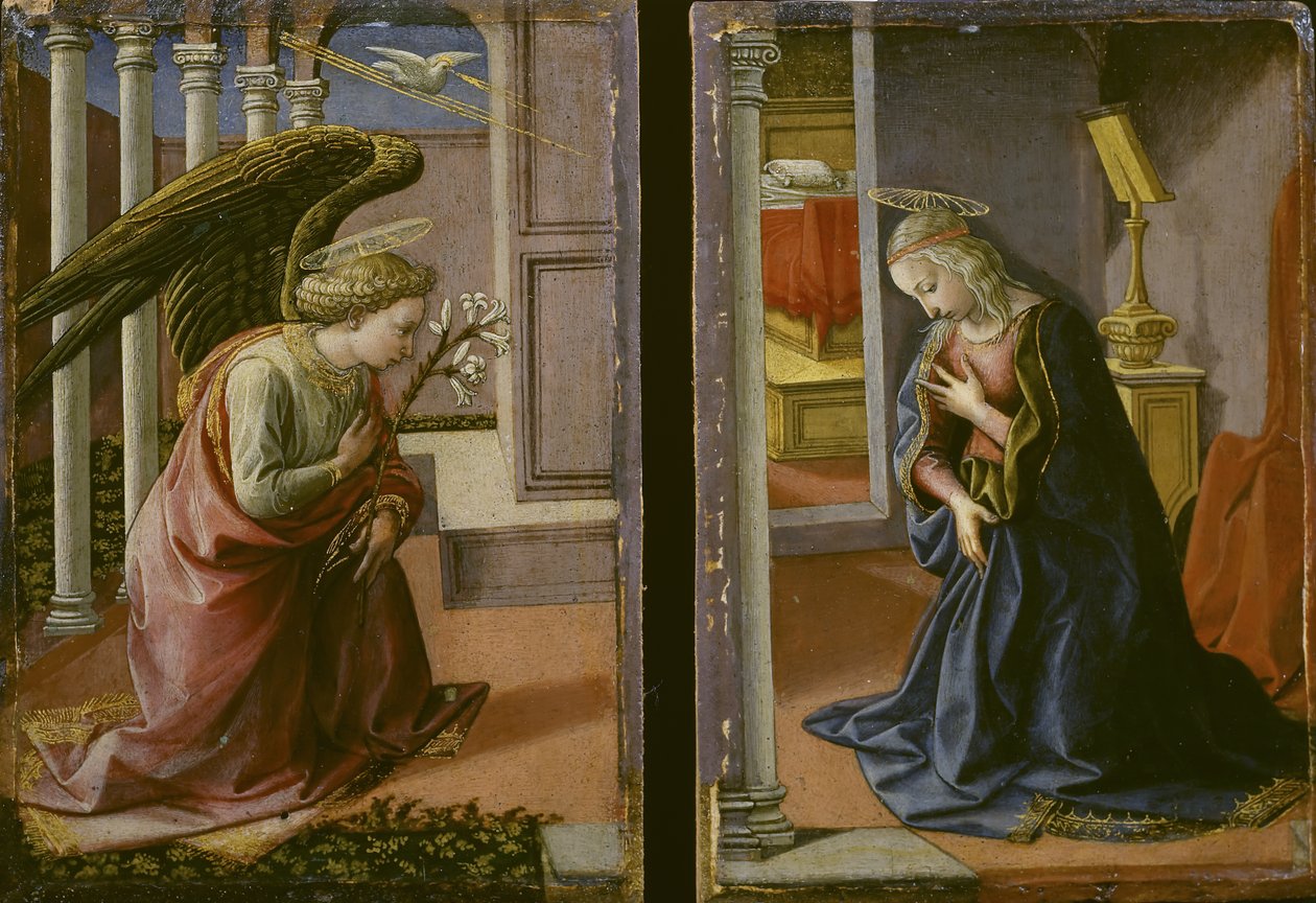 Diptyykki – Ilmoitus, n. 1450–1455 tekijältä Francesco di Stefano Pesellino