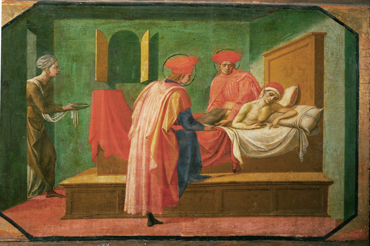 Pyhät Kosmas ja Damianus hoitamassa sairasta miestä ... tekijältä Francesco di Stefano Pesellino