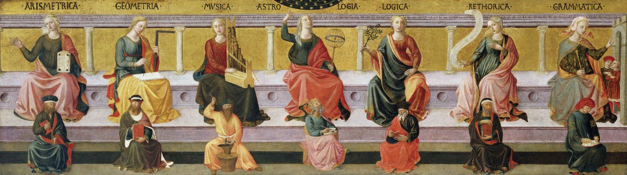 ""seitsemän vapaata taidetta"" (aritmetiikka, geometria, musiikki, astrologia, logiikka, retoriikka ja kielioppi) Francesco di Stefano Pesellinon (1422-1457) maalaus noin 1450 Birmingham Museum of Art, Birmingham, Alabama Yhdysvallat ©DeAgostini/Leemage tekijältä Francesco di Stefano Pesellino