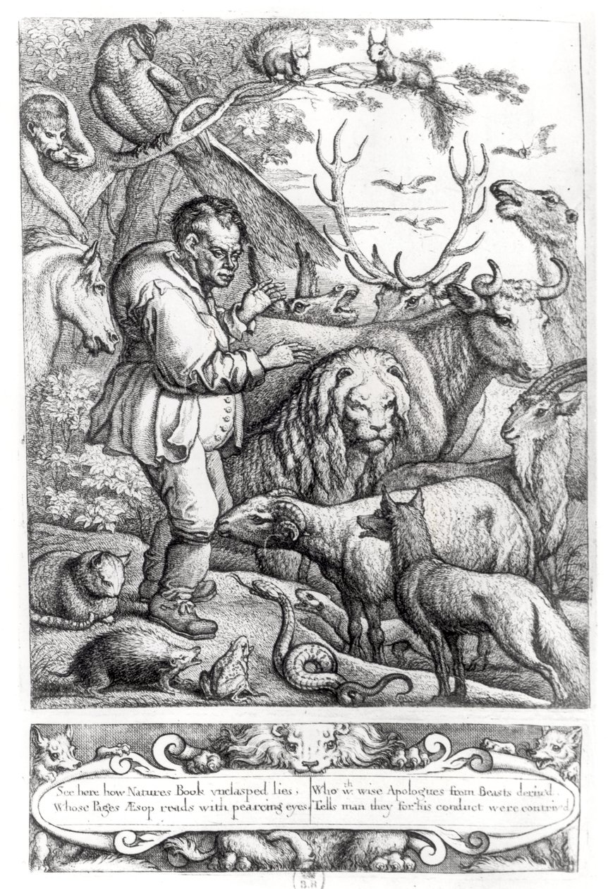 Kuvitus Aisopoksen tarinoiden johdannosta, 1666 tekijältä Francis Barlow