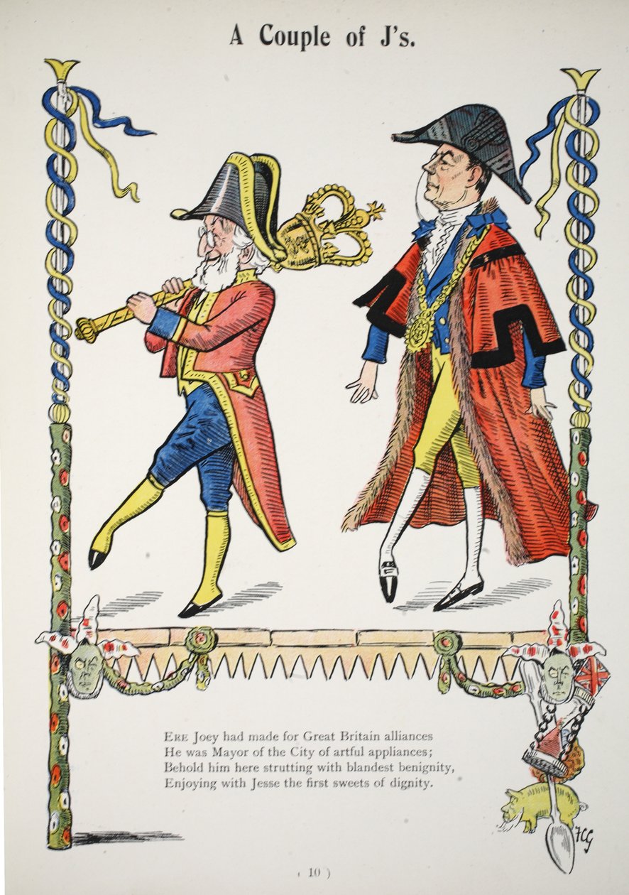 Pari J:tä, kuvitus The Struwwelpeter Alphabetista, säkeistö Harold Begbie (1871–1929) tekijältä Francis Carruthers Gould