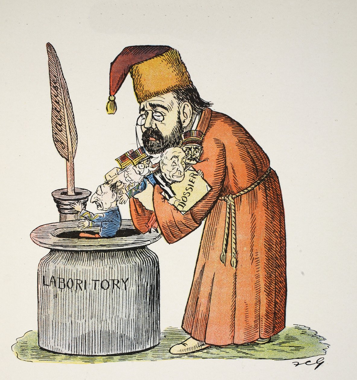 Kaikki Z- ja valmis, kuvitus The Struwwelpeter Alphabetista, säe Harold Begbie (1871–1929) tekijältä Francis Carruthers Gould