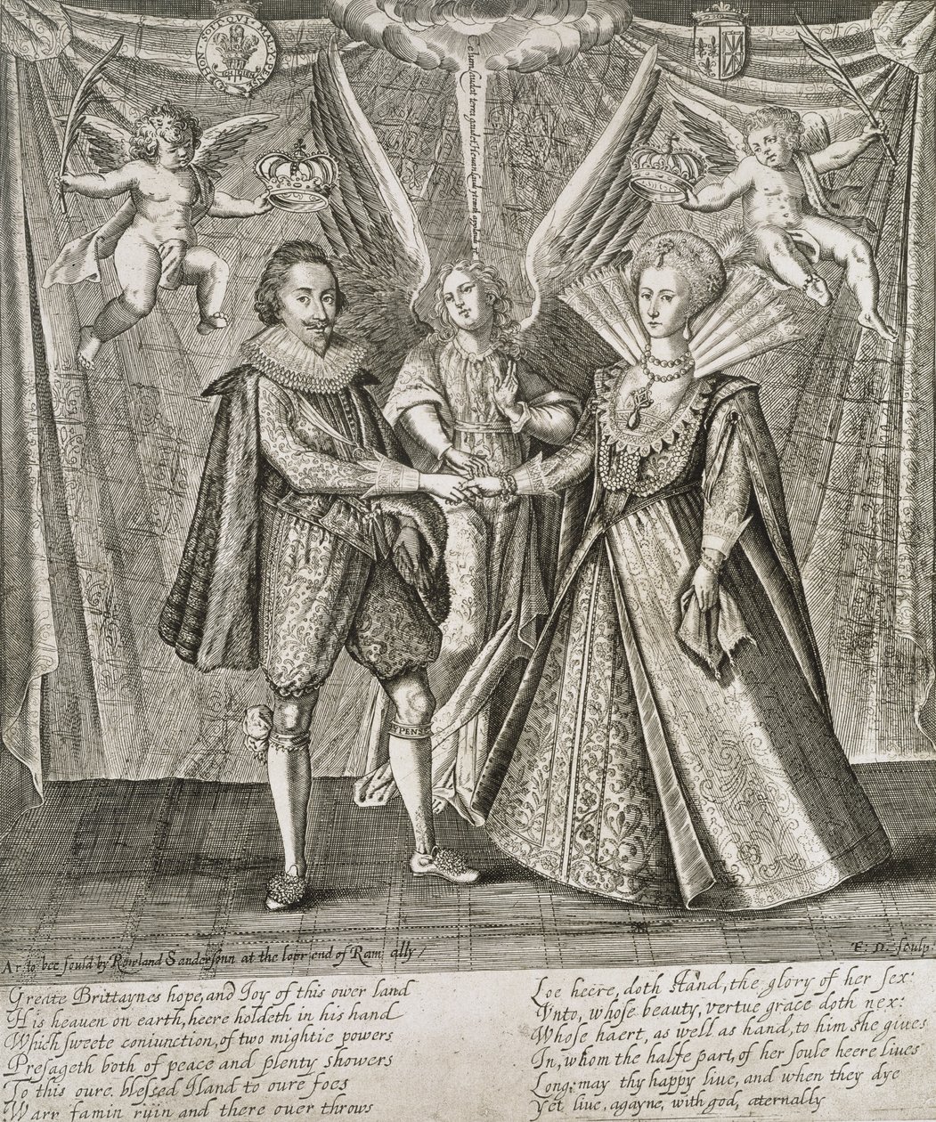 Taiteilijan kaivertama Jaakob VI:n ja I:n (1566-1625) ja Tanskalaisen Annen (1574-1619) hääjuhla tekijältä Francis Delaram