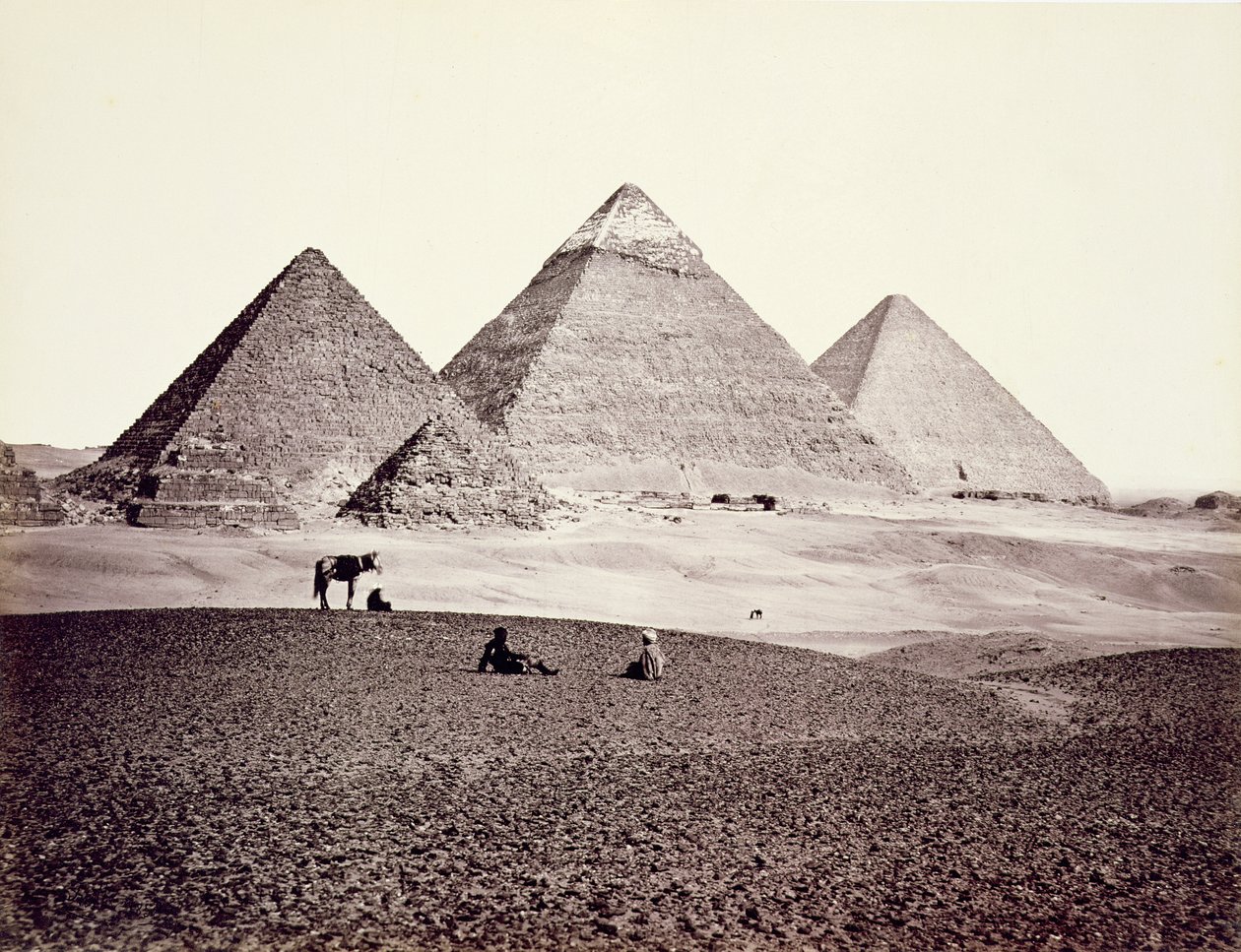 El-Geezahin pyramidit, lounaasta, 1858 tekijältä Francis Frith