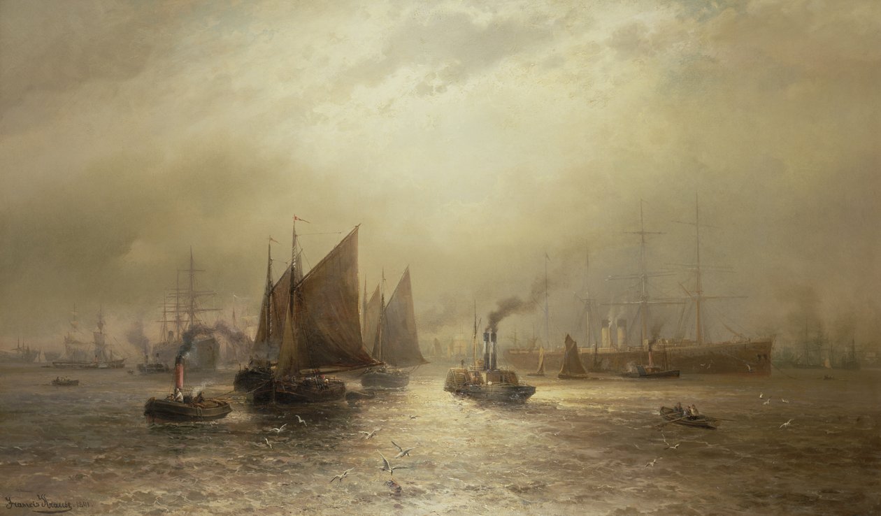Kiireinen aamu Mersey-joella, 1891 tekijältä Francis Krause