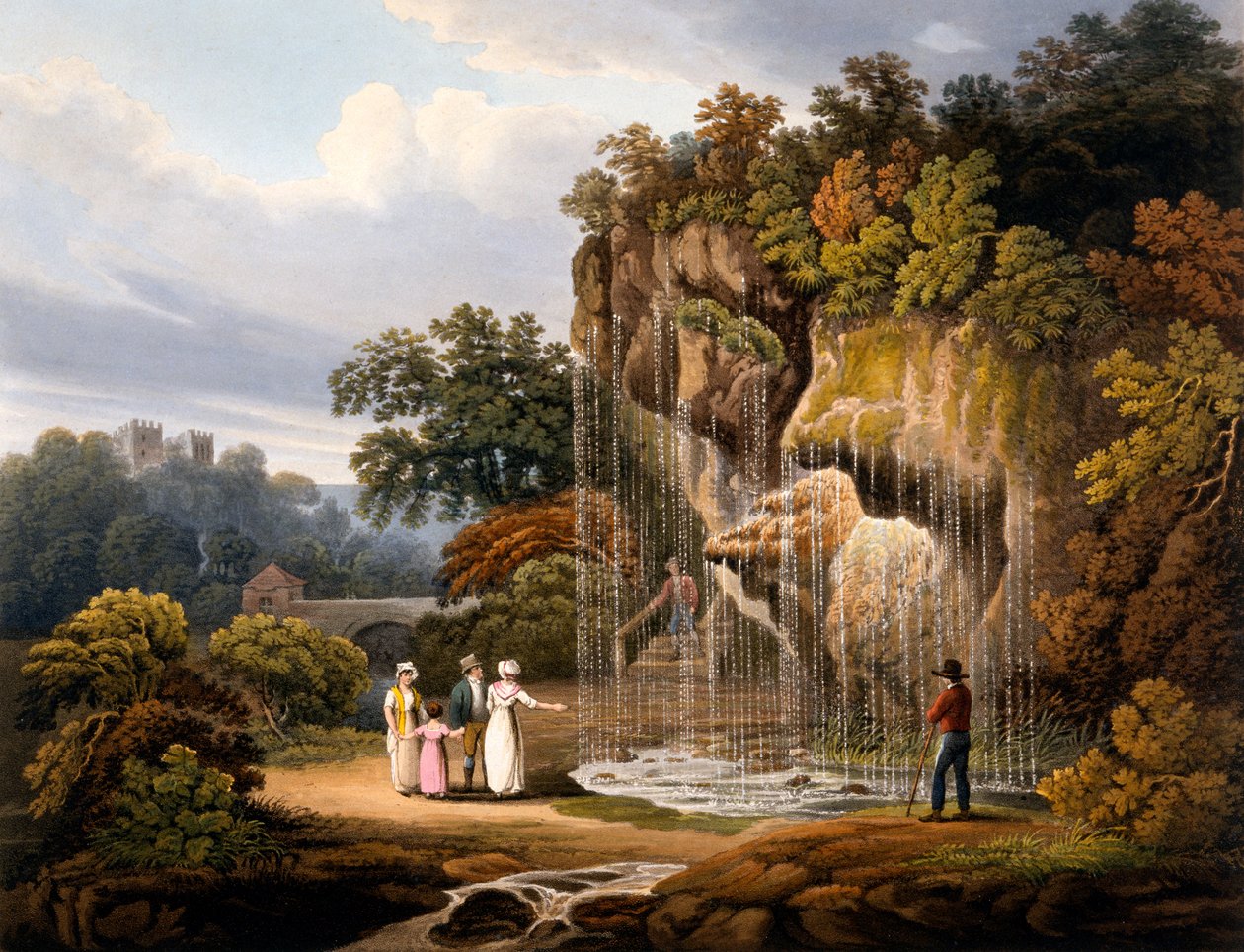 Figuurit vesiputouksen äärellä, 1825 (käsinvärinen akvatinta) tekijältä Francis Nicholson