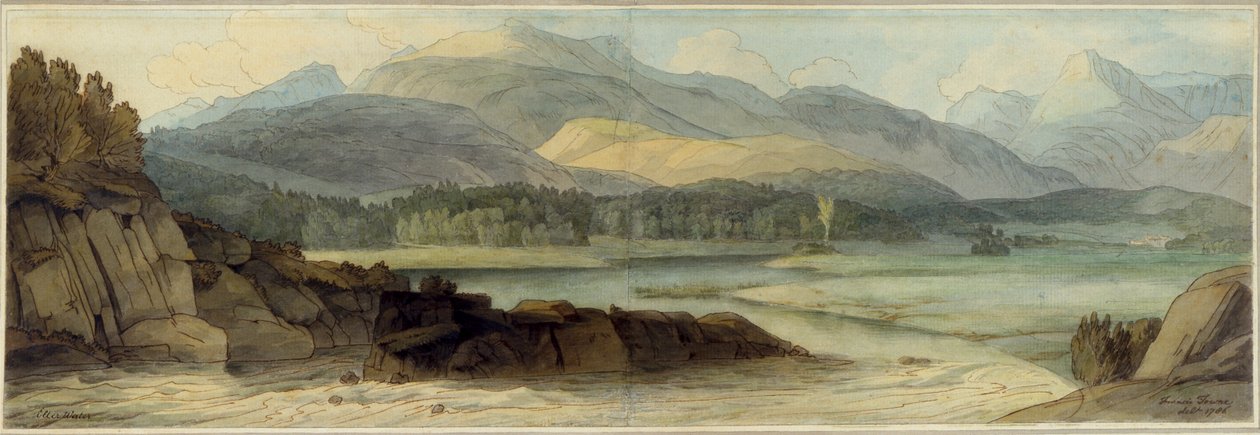Elterwater, 12. elokuuta 1786 (kynä ja ruskea muste ja wc paperilla) tekijältä Francis Towne
