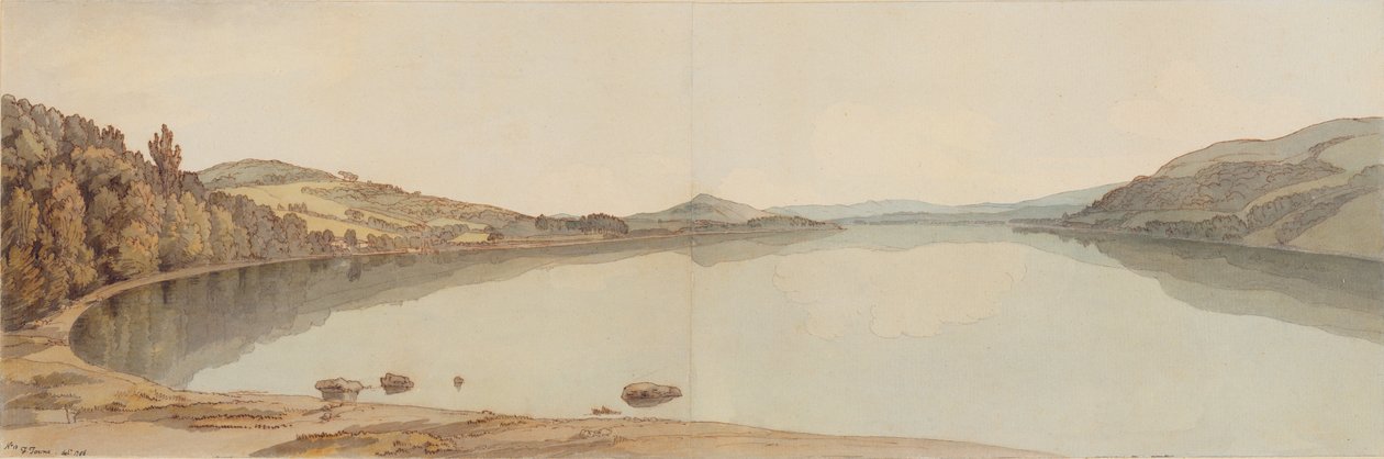 Lake Windermere, 1786 (wc kynällä ja musteella paperille) tekijältä Francis Towne