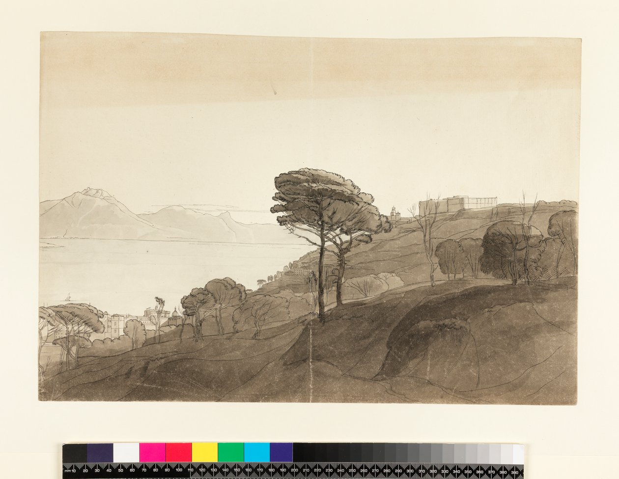 Nro 1621 Näkymä Napolinlahdelle ja Lactarius-vuorelle, 1781 (wc, muste ja pesu paperille) tekijältä Francis Towne