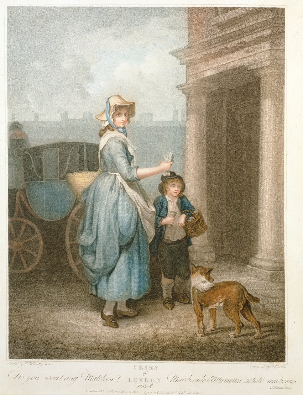 Do You Want any Matches, levy 4 "The Cries of London", kaiverrettu Anthony Cardon (1772-1813), pub. Colnaghi und Co., 1794 (pistekaiverrus) tekijältä Francis Wheatley