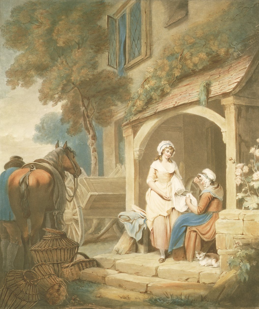 Returned from Market, kaiverrettu W. Annis, julkaissut Morgan ja Pearce, 1803 (mezzotintakaiverrus). tekijältä Francis Wheatley