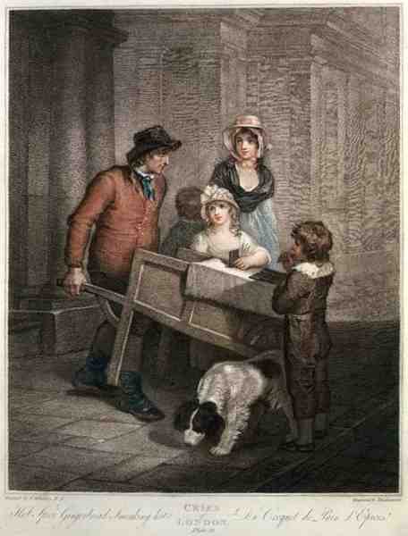 "Hot Spice Gingerbread Smoking Hot", levy 12 "The Cries of London", kaiverrus Giovanni Vendramini (1769-1839), pub. kirjoittanut Colnaghi & Co. tekijältä Francis (after) Wheatley
