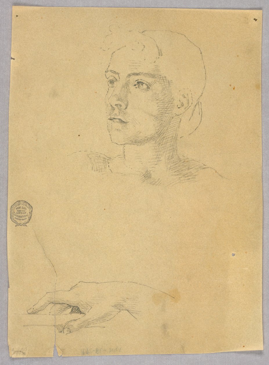 Luonnos naisen päästä ja kädestä tekijältä Francis Augustus Lathrop