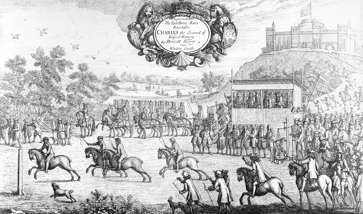 Viimeinen hevoskilpailu, jonka Dorsett Ferry juoksi ennen Charles the Second of Blessed Memory, lähellä Windsorin linnaa, 24. elokuuta 1684, 1687 tekijältä Francis Barlow
