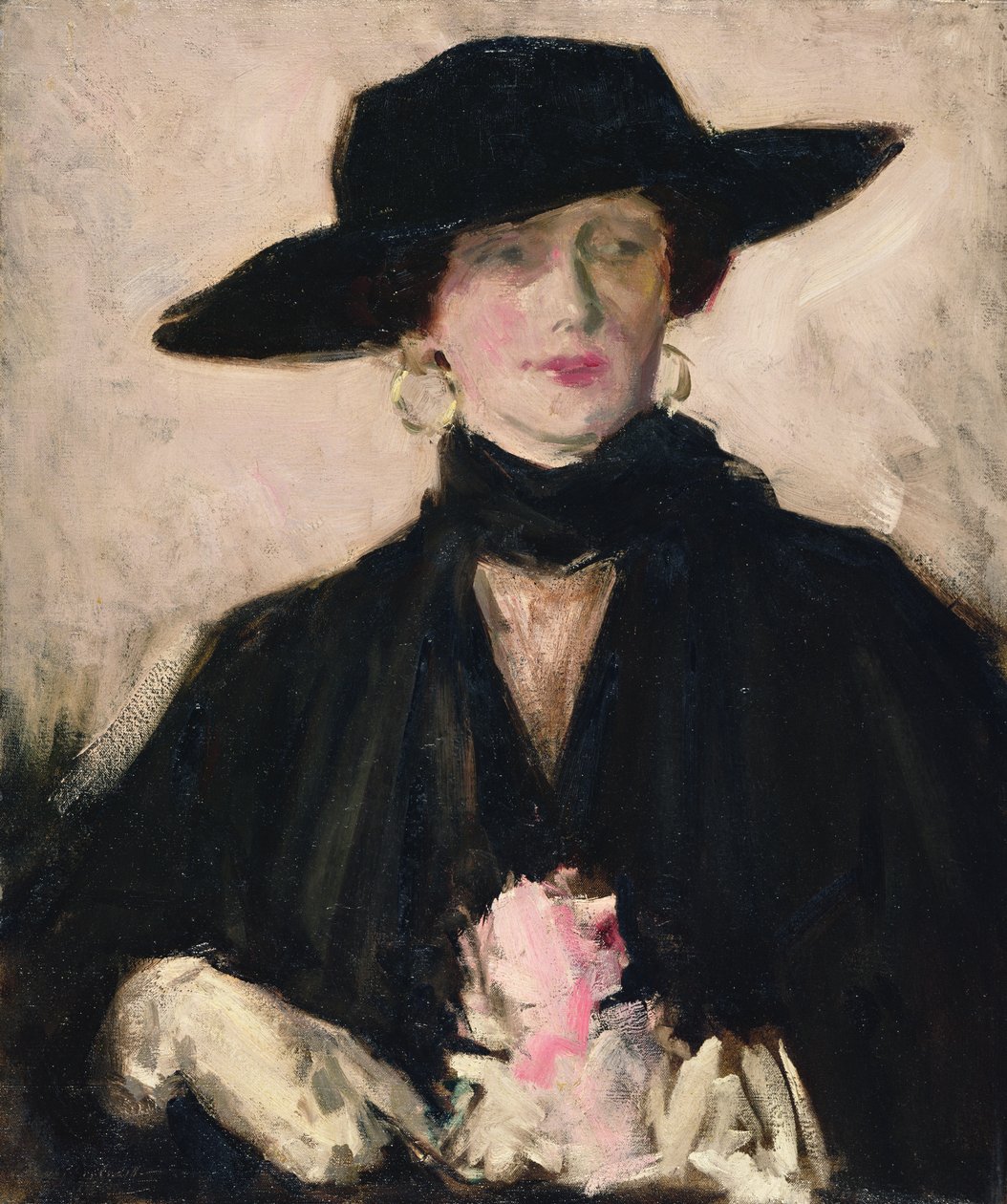 Lady in a Black Hat (öljy kankaalle) tekijältä Francis Campbell Boileau Cadell