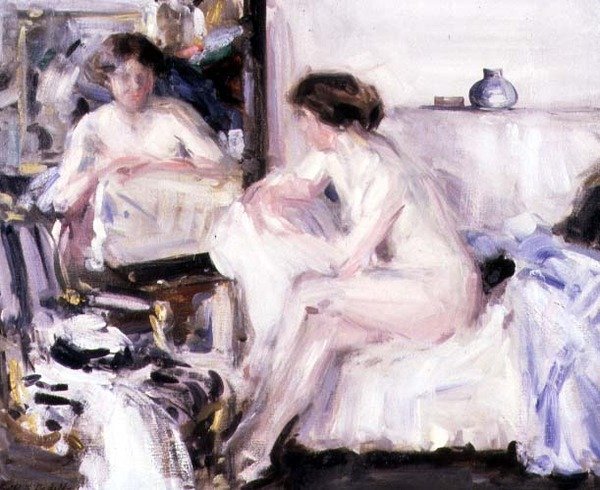 Alaston istuu sohvalla (öljy kankaalle) tekijältä Francis Campbell Boileau Cadell