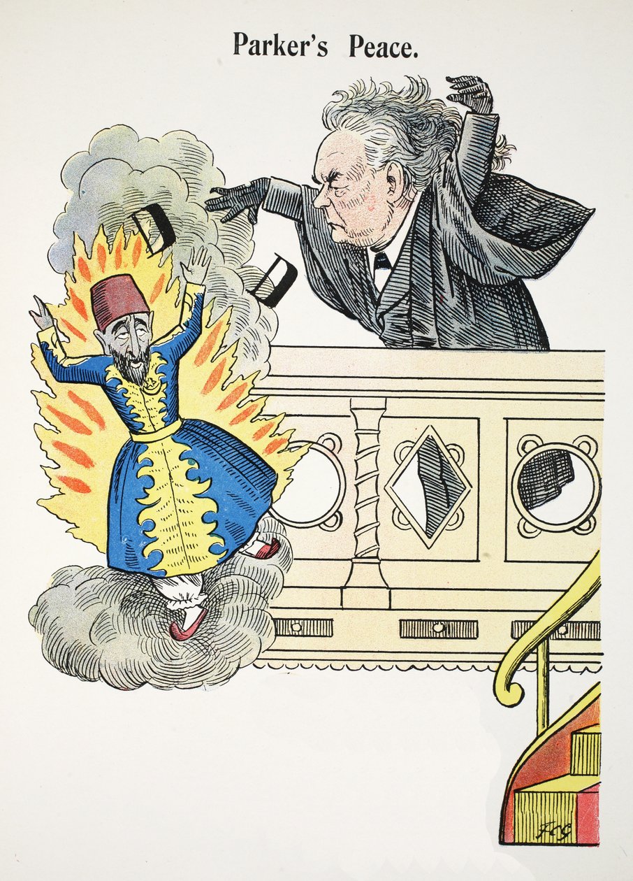 Parkerin rauha, kuvitus teoksesta Struwwelpeterin aakkoset, Harold Begbien (1871-1929) säkeet. tekijältä Francis Carruthers Gould