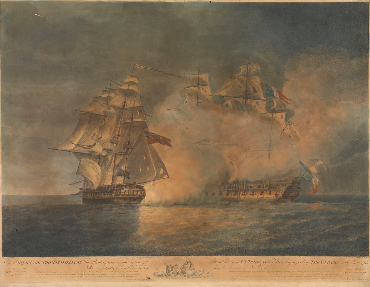 HMS "Unicornin" suorittama La Tribunen kaappaus 8. kesäkuuta 1796. tekijältä Francis Chesham
