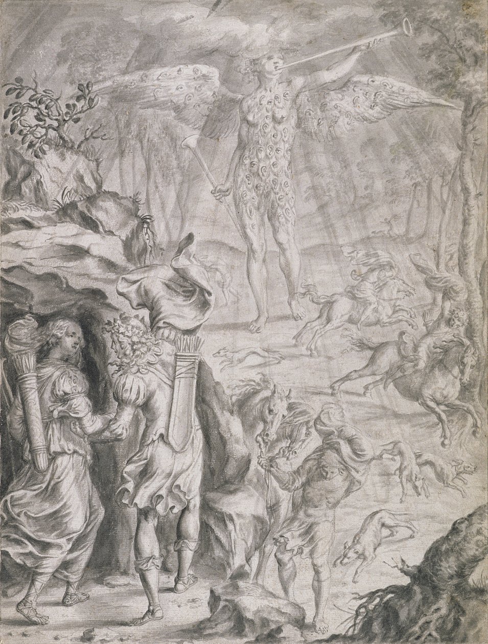Dido ja Aeneas suojaan luolassa (pesu paperille) tekijältä Francis Cleyn
