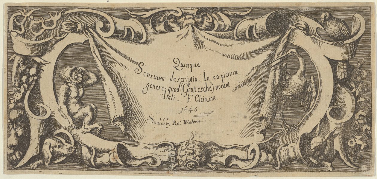 Otsikkolevy, Five Senses Five Senses, n. 1655 tekijältä Francis Cleyn