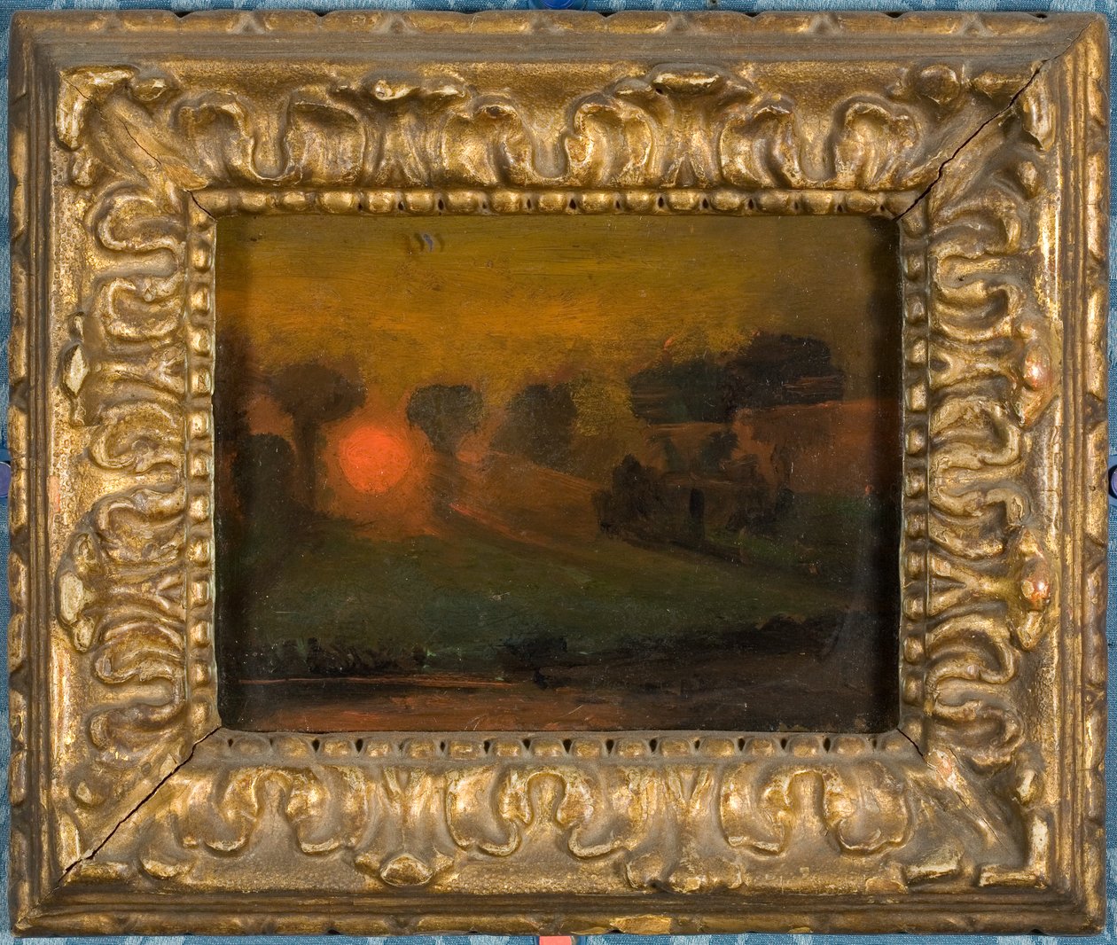 Auringonlasku puiden läpi, n. 1855 (öljy kortille) tekijältä Francis Danby