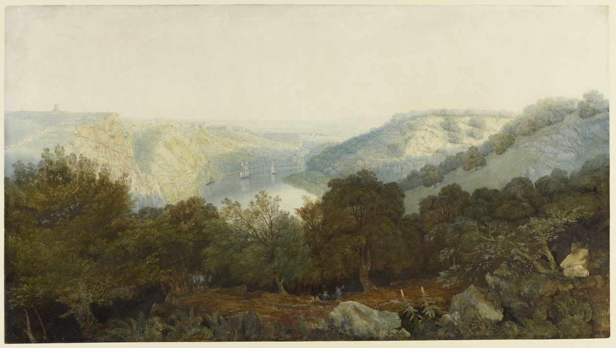 Avon Gorge Cliftonin ja Hotwellsin kanssa, Bristol, n. 1820 (wc ja vartaloväri grafiitin päällä kudottupaperilla) tekijältä Francis Danby
