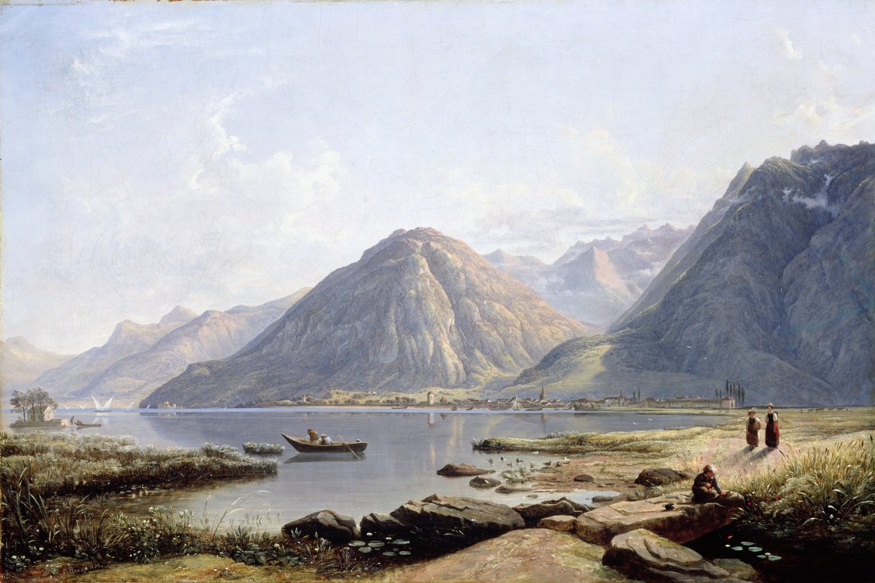 Näkymä Genevejärvelle ja Villeneuven kaupunkiin, 1836 tekijältä Francis Danby