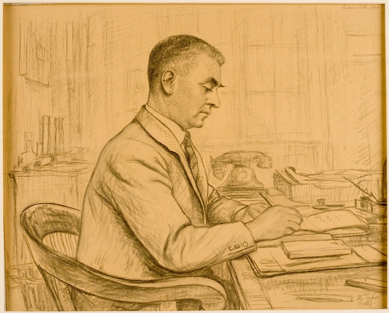 Superintendentti, Birtley (Leonard S. Flatman) (kynä ja lyijykynä kiillotuspaperilla) tekijältä Francis Dodd