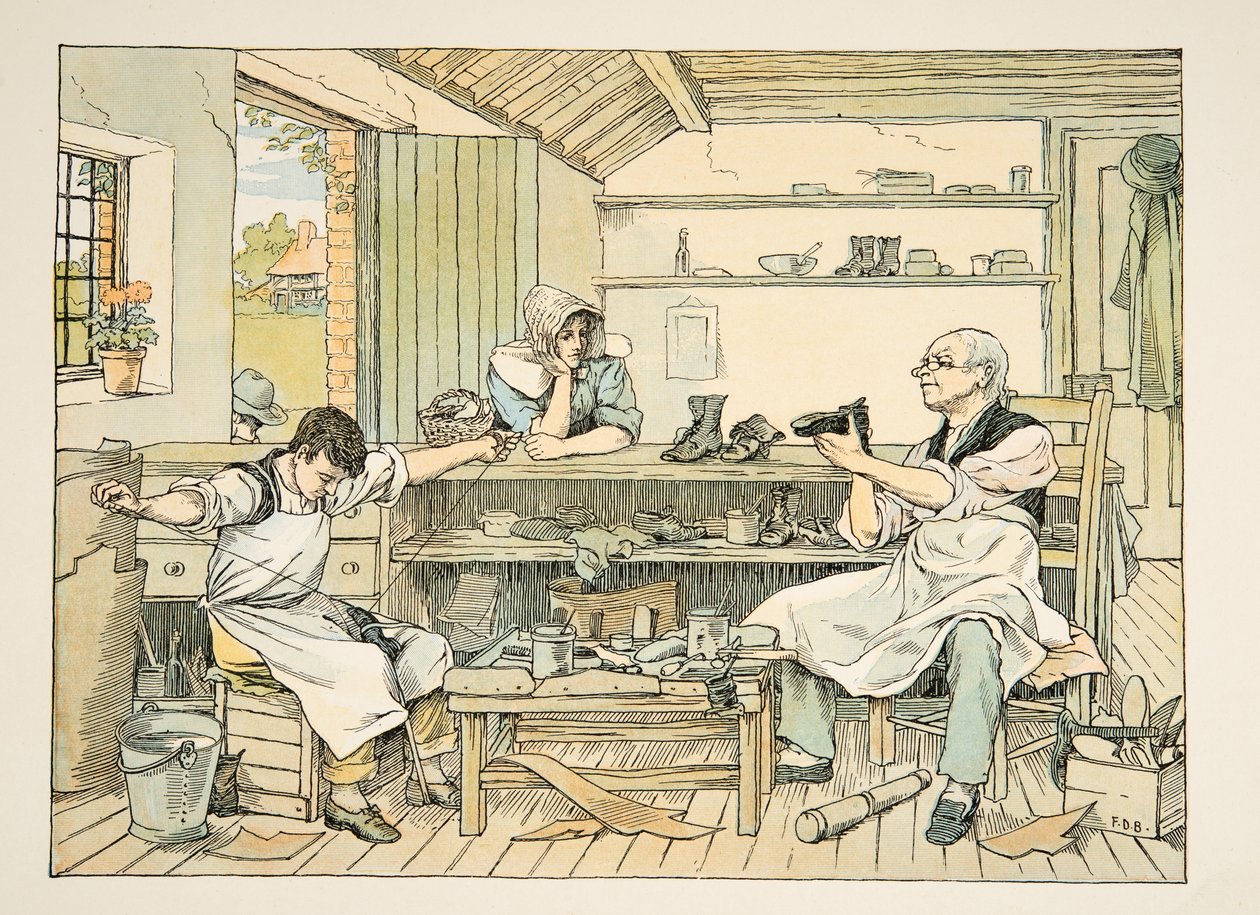 The Cobbler, kirjasta Four and Twenty Toilers, pub. 1900 (värilitra) tekijältä Francis Donkin Bedford