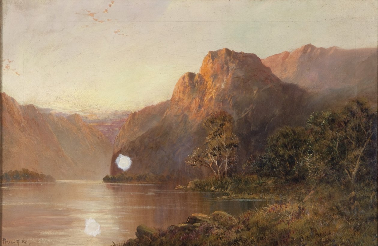 Järvi ja vuoret (öljy kankaalle) tekijältä Francis E. Jamieson