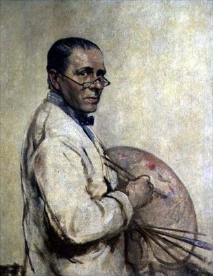 Taiteilija Sir William Orpenin (1878-1931) muotokuva n. 1932 (öljy kankaalle) tekijältä Francis Edwin Hodge